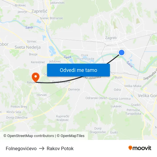 Folnegovićevo to Rakov Potok map