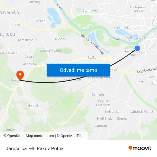 Jaruščica to Rakov Potok map