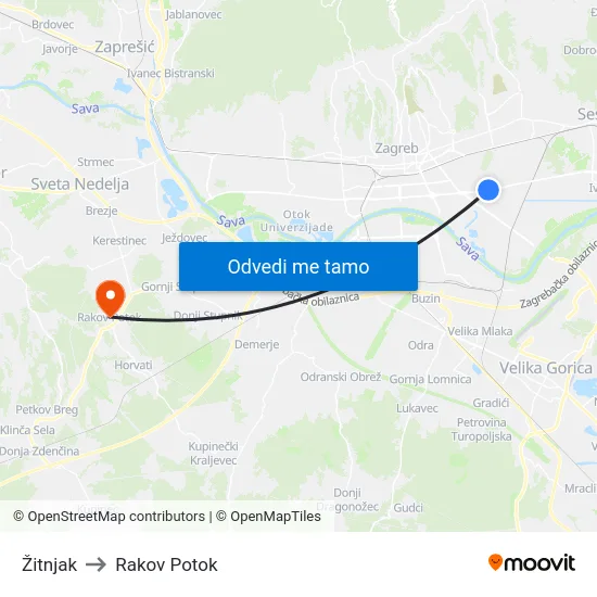 Žitnjak to Rakov Potok map