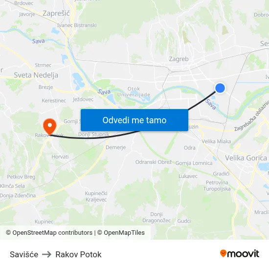 Savišće to Rakov Potok map