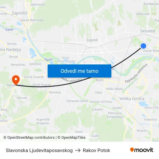 Slavonska Ljudevitaposavskog to Rakov Potok map