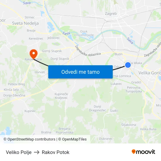 Veliko Polje to Rakov Potok map