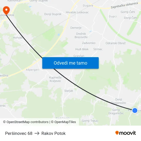 Peršinovec 68 to Rakov Potok map