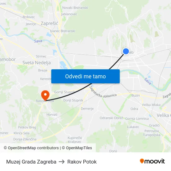 Muzej Grada Zagreba to Rakov Potok map