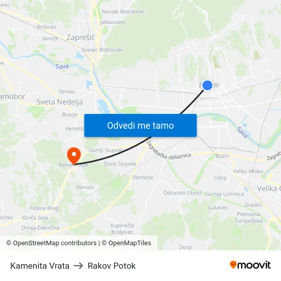 Kamenita Vrata to Rakov Potok map