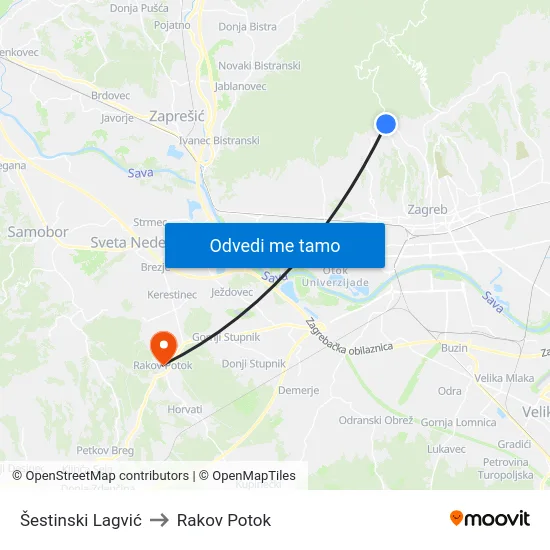 Šestinski Lagvić to Rakov Potok map
