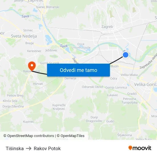 Tišinska to Rakov Potok map