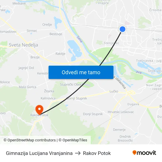 Gimnazija Lucijana Vranjanina to Rakov Potok map