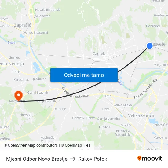 Mjesni Odbor Novo Brestje to Rakov Potok map