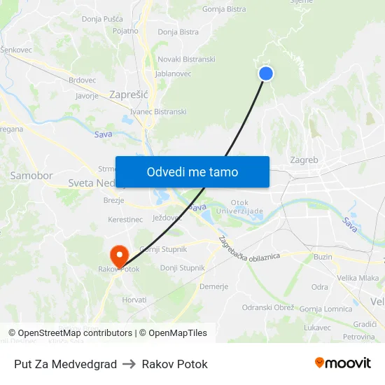 Put Za Medvedgrad to Rakov Potok map