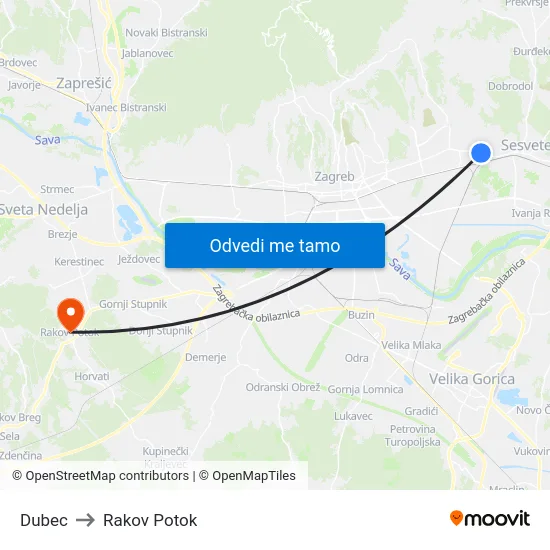 Dubec to Rakov Potok map
