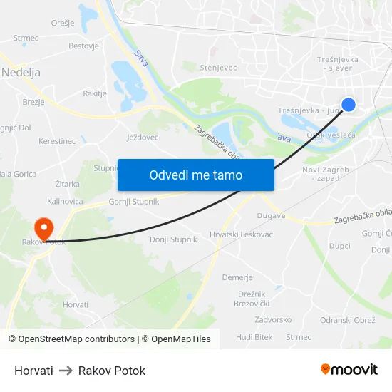 Horvati to Rakov Potok map