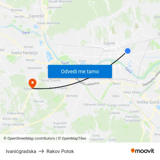 Ivanićgradska to Rakov Potok map