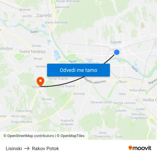 Lisinski to Rakov Potok map