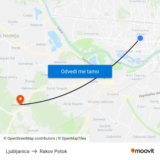 Ljubljanica to Rakov Potok map