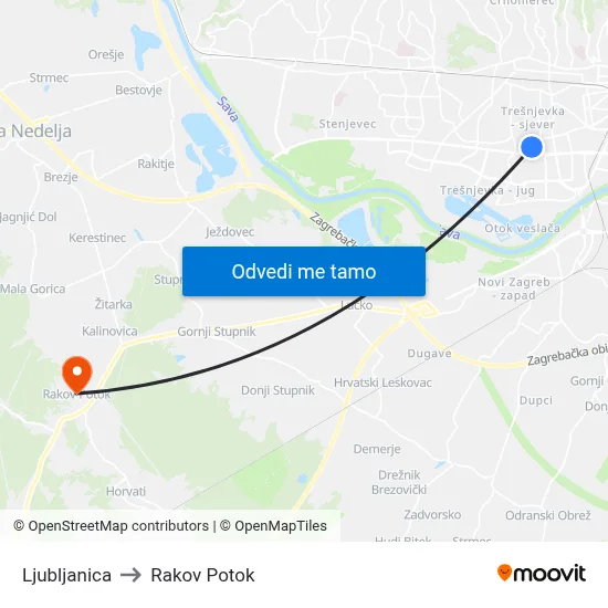 Ljubljanica to Rakov Potok map