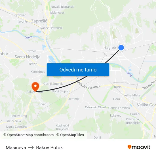 Mašićeva to Rakov Potok map