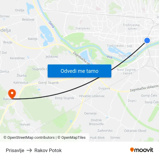 Prisavlje to Rakov Potok map