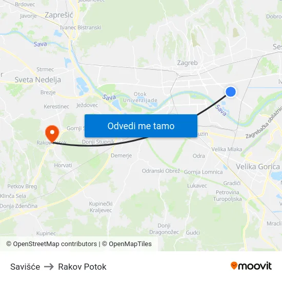 Savišće to Rakov Potok map