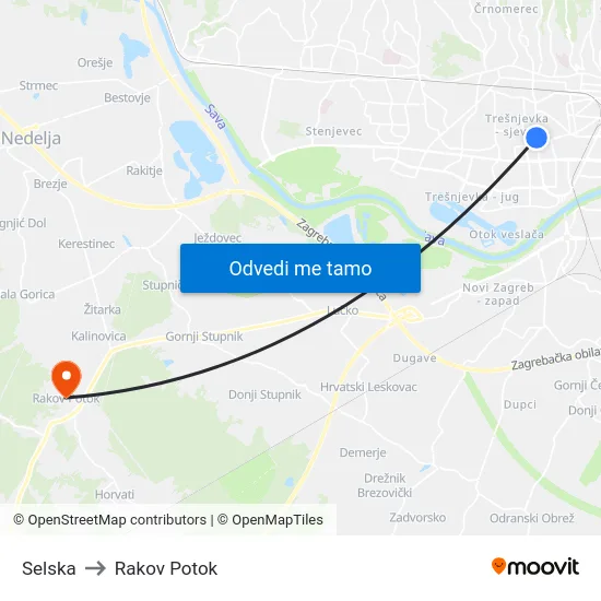 Selska to Rakov Potok map