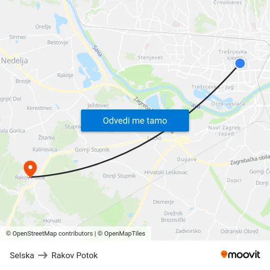 Selska to Rakov Potok map