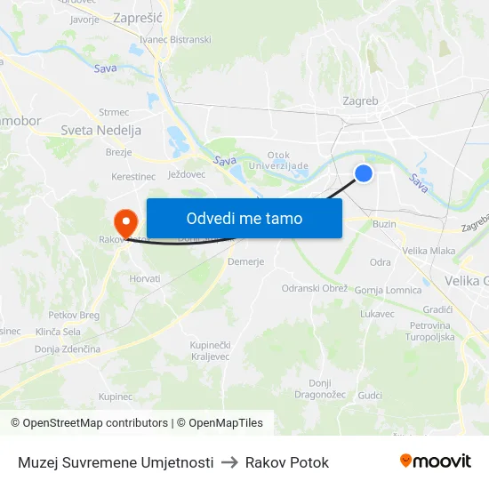 Muzej Suvremene Umjetnosti to Rakov Potok map