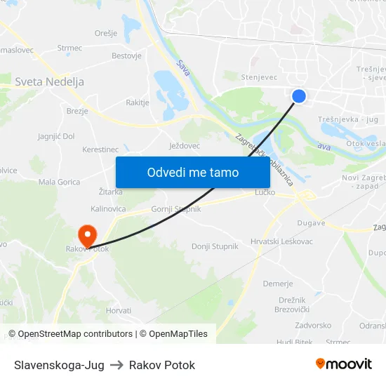 Slavenskoga-Jug to Rakov Potok map