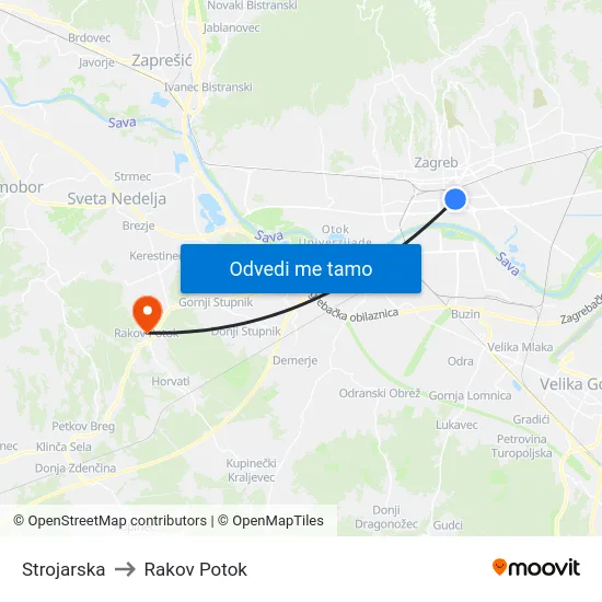 Strojarska to Rakov Potok map