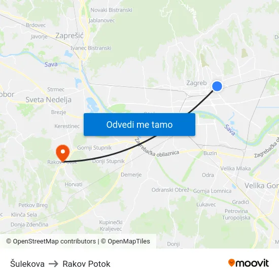 Šulekova to Rakov Potok map