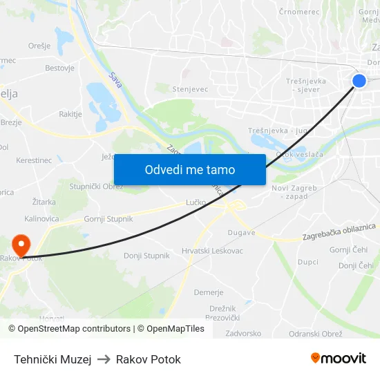 Tehnički Muzej to Rakov Potok map