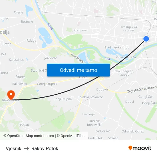 Vjesnik to Rakov Potok map