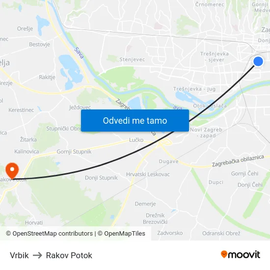 Vrbik to Rakov Potok map