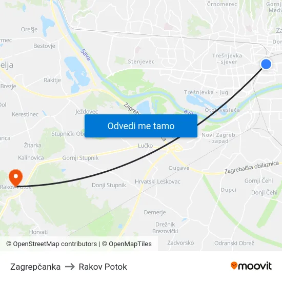 Zagrepčanka to Rakov Potok map