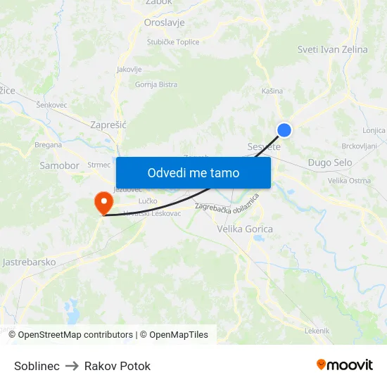 Soblinec to Rakov Potok map