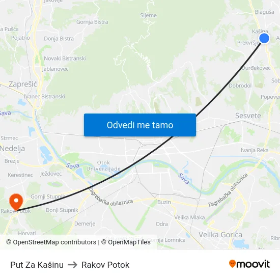 Put Za Kašinu to Rakov Potok map