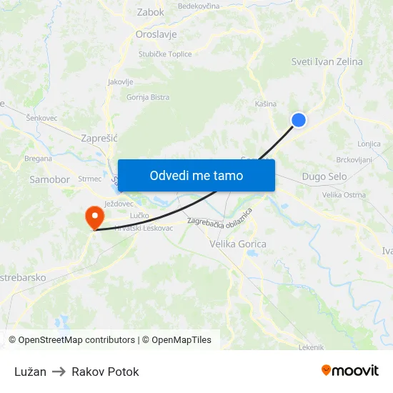 Lužan to Rakov Potok map
