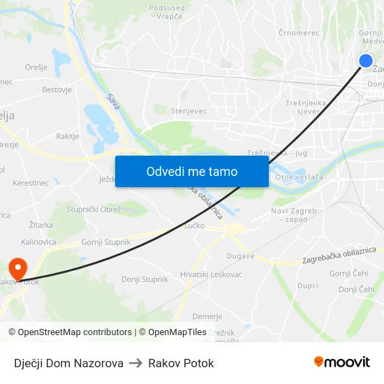 Dječji Dom Nazorova to Rakov Potok map
