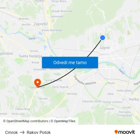 Cmrok to Rakov Potok map