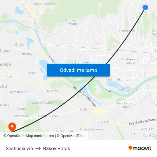 Šestinski vrh to Rakov Potok map