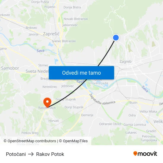 Potočani to Rakov Potok map