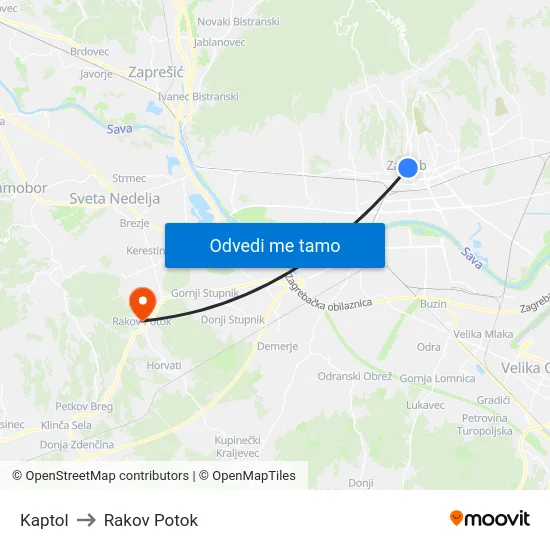 Kaptol to Rakov Potok map