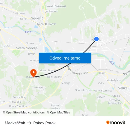 Medveščak to Rakov Potok map