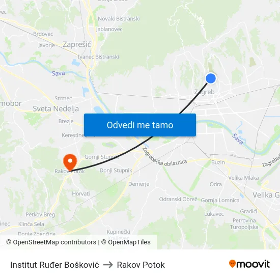 Institut Ruđer Bošković to Rakov Potok map