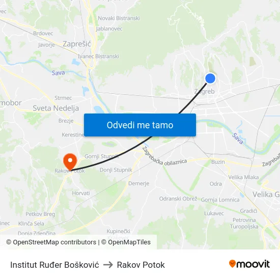 Institut Ruđer Bošković to Rakov Potok map