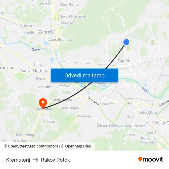 Krematorij to Rakov Potok map
