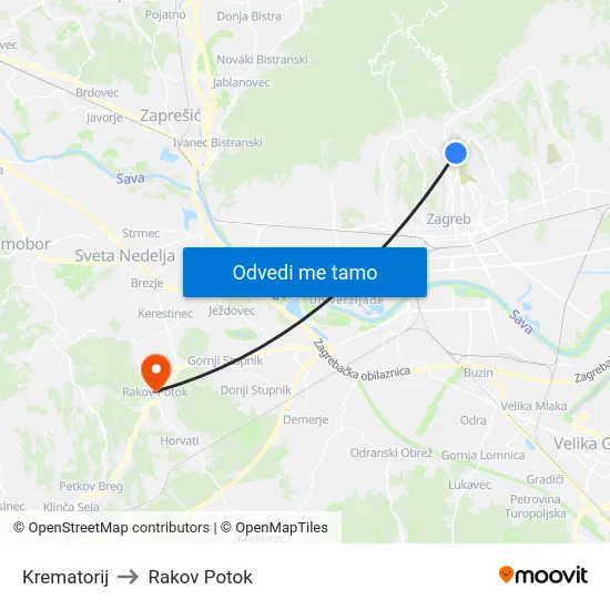 Krematorij to Rakov Potok map