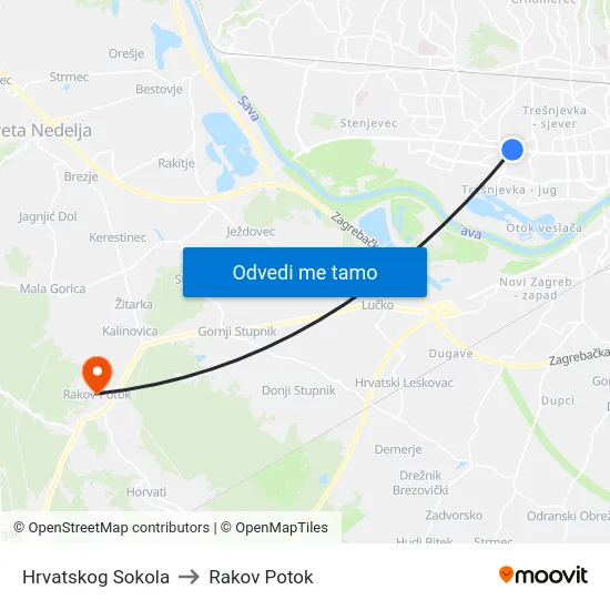 Hrvatskog Sokola to Rakov Potok map