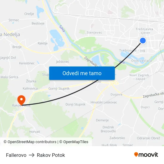 Fallerovo to Rakov Potok map
