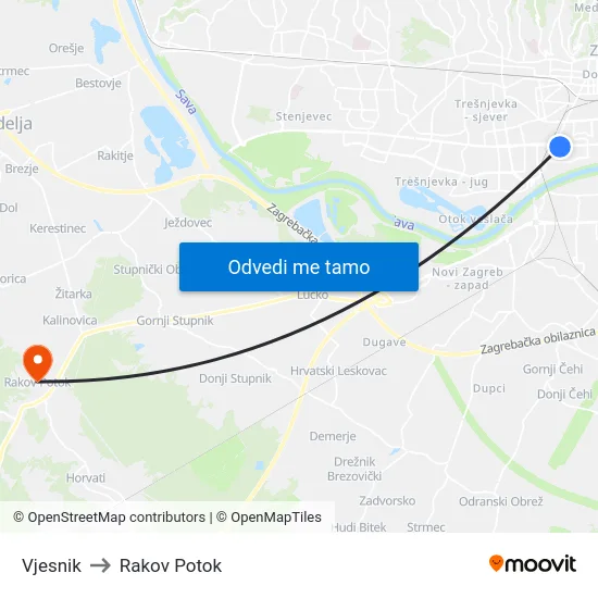 Vjesnik to Rakov Potok map