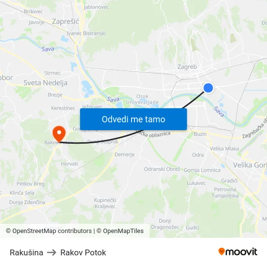 Rakušina to Rakov Potok map